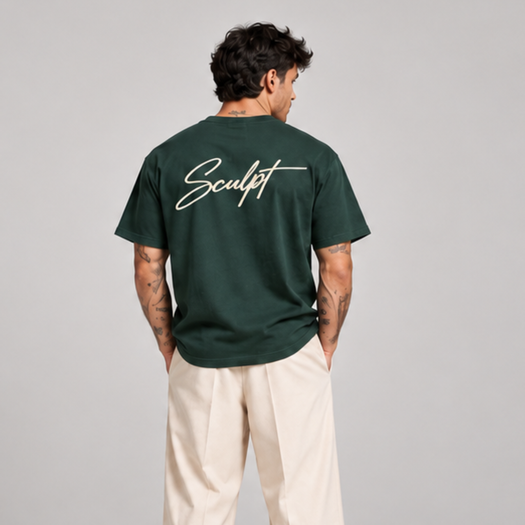 Malone Premium Oversized Embroidered Tee — Forest Green