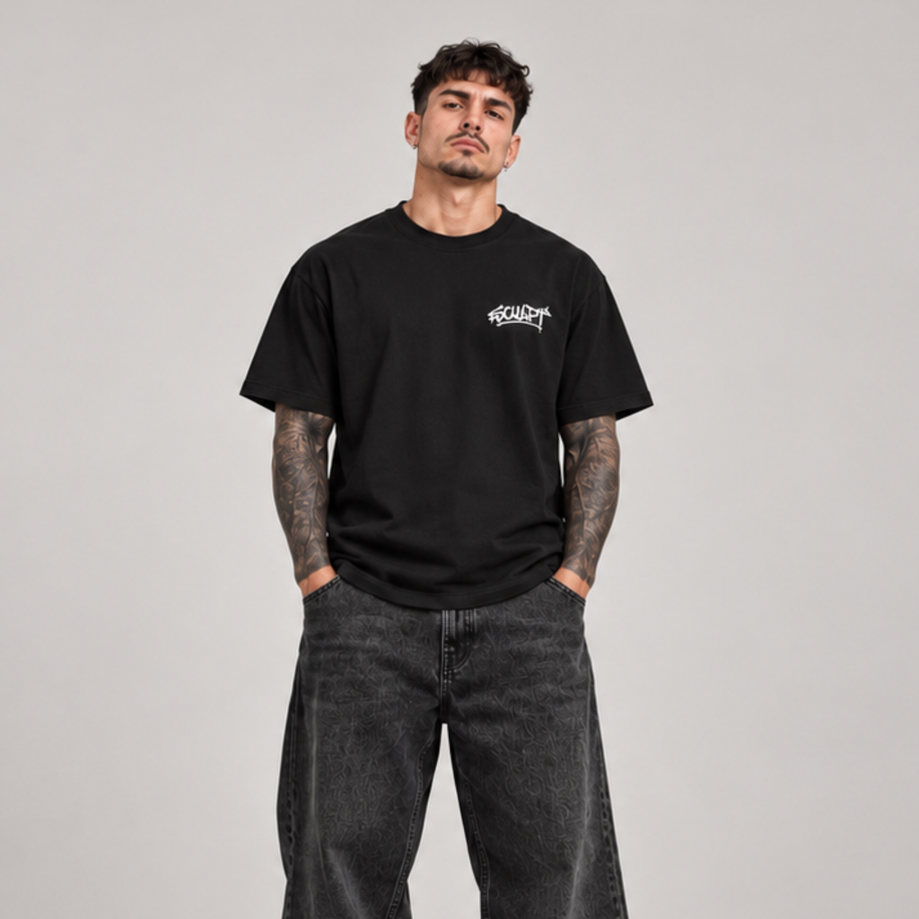Marshall Premium Oversized Embroidered Tee — Black