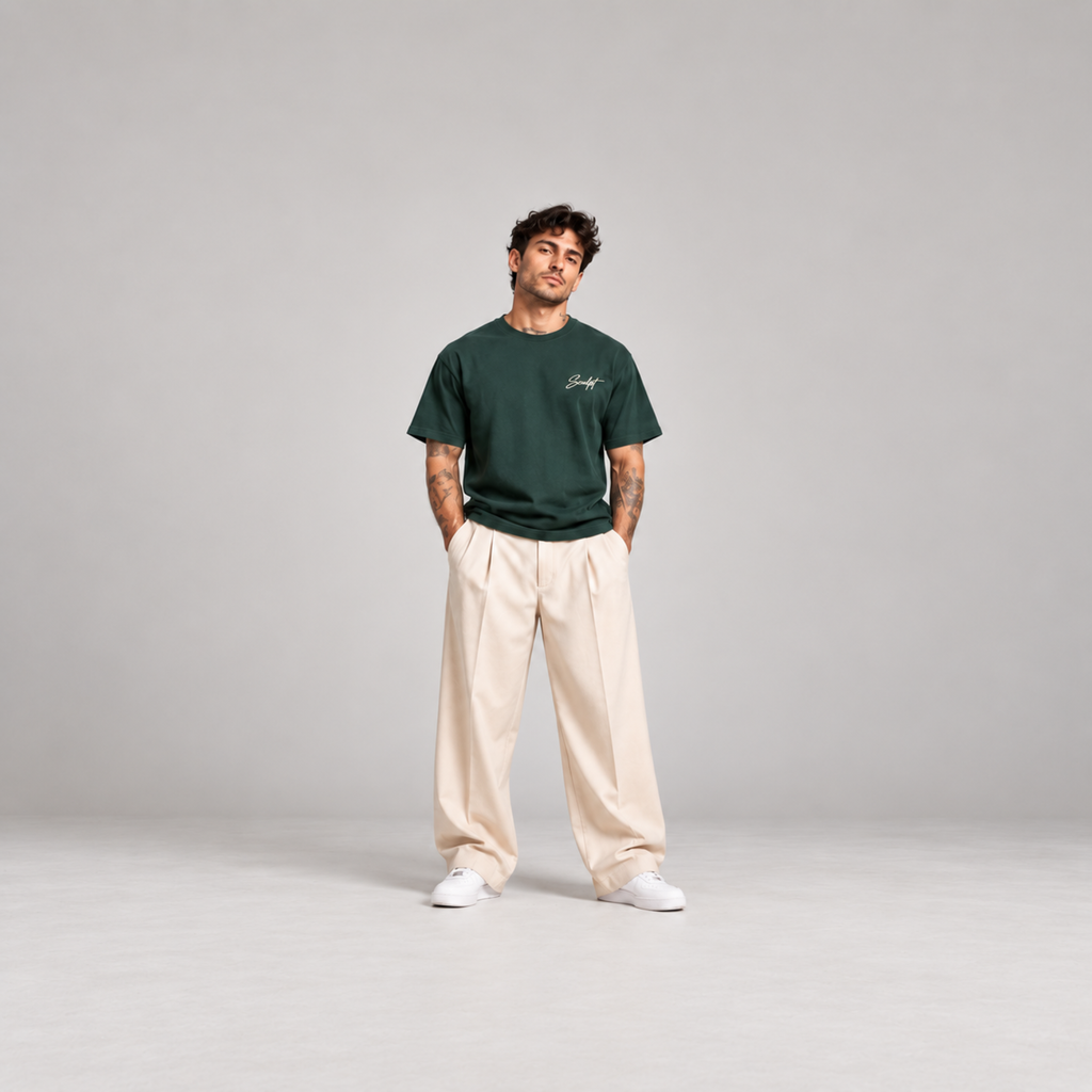 Malone Premium Oversized Embroidered Tee — Forest Green