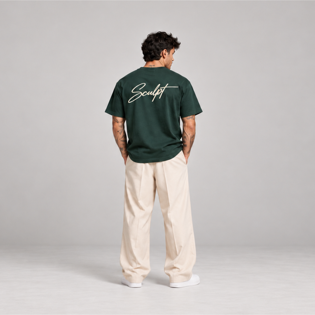 Malone Premium Oversized Embroidered Tee — Forest Green