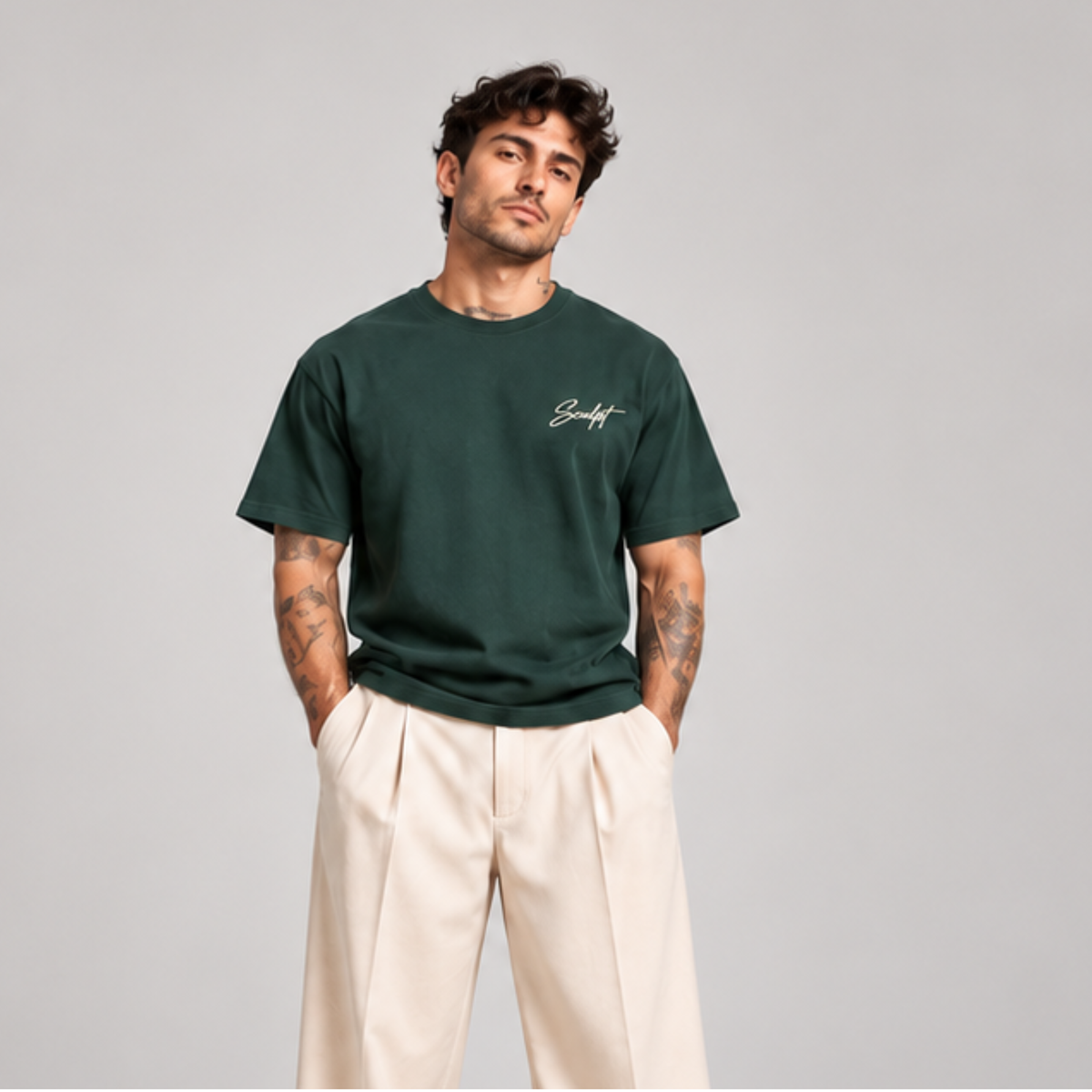 Malone Premium Oversized Embroidered Tee — Forest Green