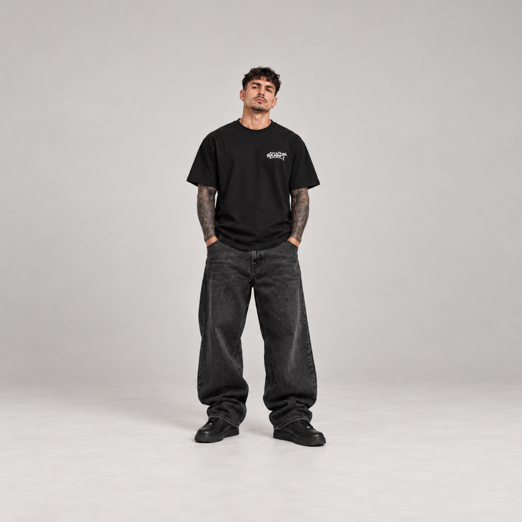Marshall Premium Oversized Embroidered Tee — Black