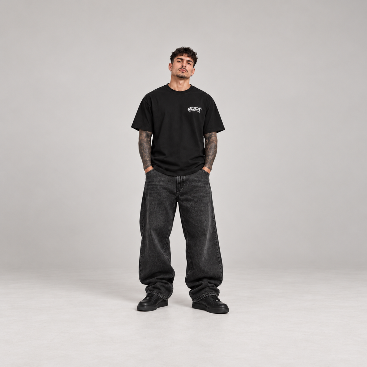 Marshall Premium Oversized Embroidered Tee — Black